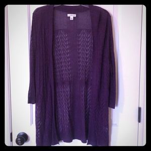Purple Knit Open Front Cardigan Sweater